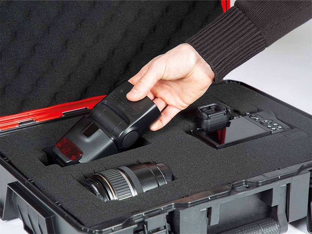 camera equipment in a suitcase