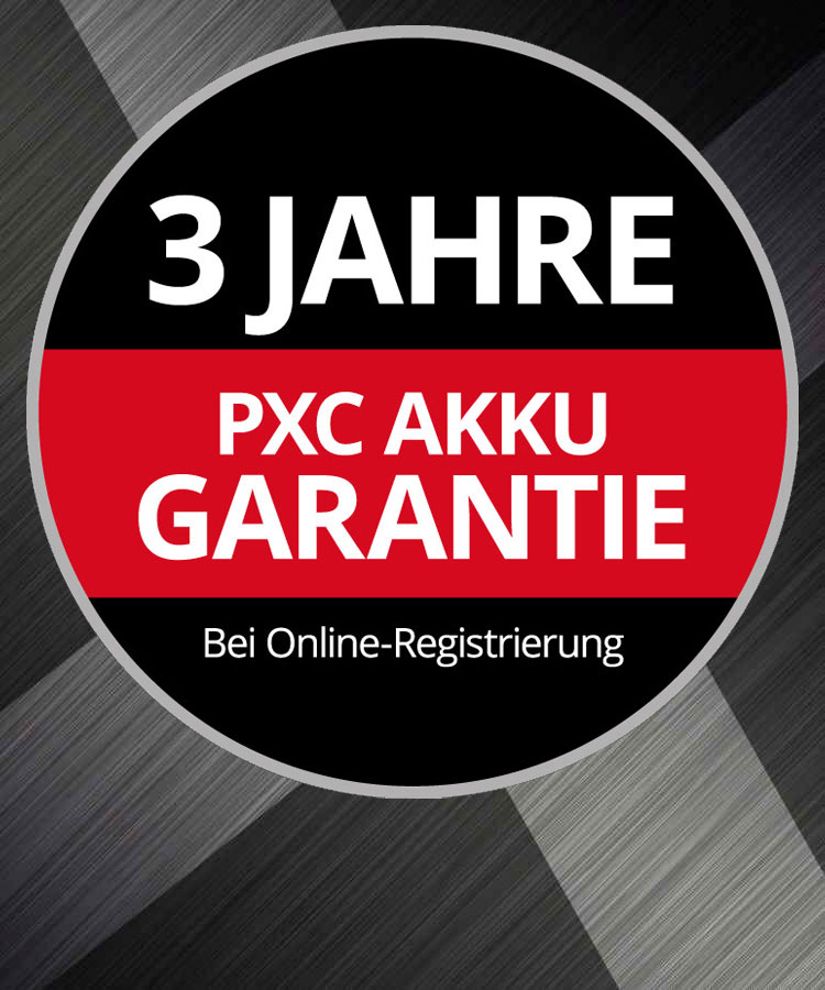 Rundes Garantielogo mit dem Text „3-Jahres-Garantie auf Batterien, bei Online-Registrierung“ auf grauem Hintergrund.
