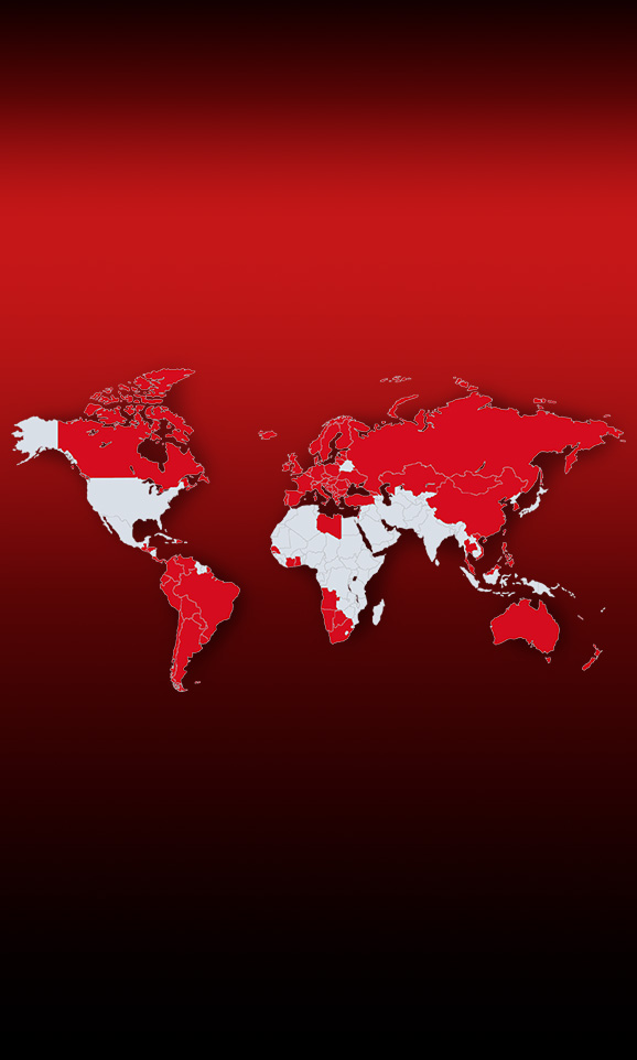 World map on a red background symbolizing Einhell’s international presence.