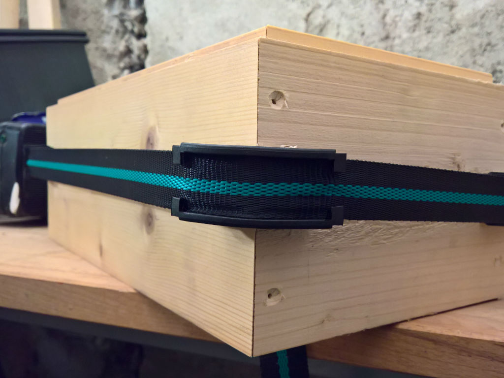 wooden box is clamped together