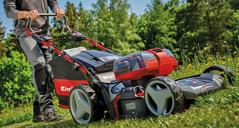 A man mowing the lawn